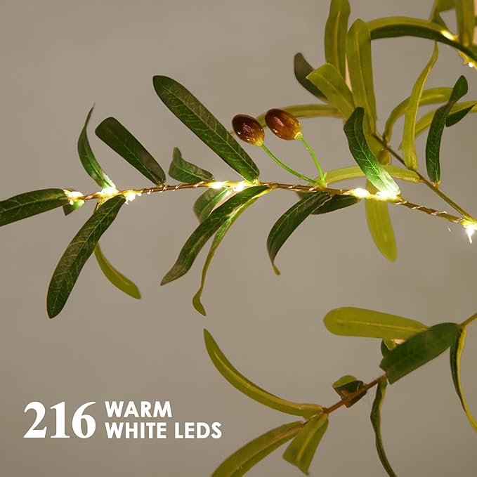 Olive Tree Light, 6FT 216 LED Lighted Olive Tree, Artificial Greenery Trees with Lights for Indoor Outdoor Home Bedroom Party Holiday Decoration