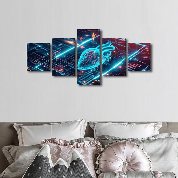 5 Panel AI Generated Wall Art for Living Room Computer Screen Canvas Painting for Home Digital Poster Decorations for Office Kitchen Modern Technology Pictures for Bedroom Wall Decor 50"Wx24"H