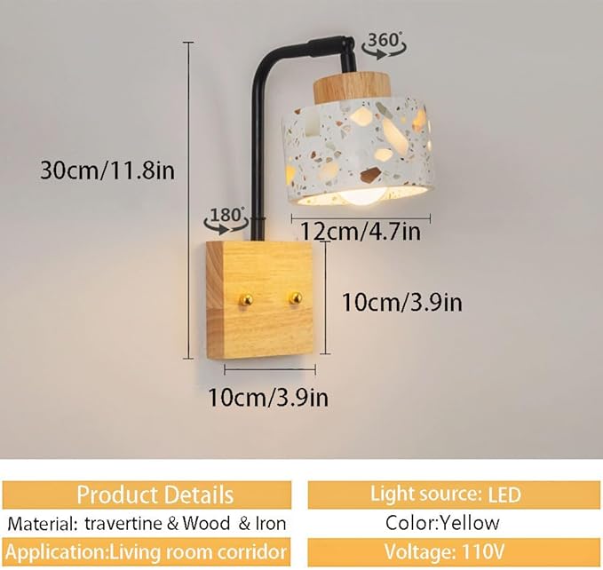 Bedroom Decor Wall Sconce with Wood Accents Headboard Lamp Over Mirror Wall Light Farmhouse Stone Wall Mounted Light Fixture Porch Hallway Hotel Wall Lighting Fixture Lamps