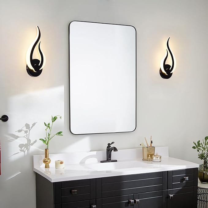 Modern Wall Sconce Set of 2, Wall Light Hardwired with 2.4G Remote Control, 10W LED Black Wall Mounted Lights, 3000K-6000K Dimmable, LED Wall Lights for Living Room Bedroom Hallway Bedside