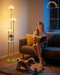 Lightdot Gold Dimmable Floor Lamp with Table, Modern Floor Lamps for Living Room, 3000K Tall Standing Lamp with Mushroom Shades& Bulbs Included for Bedroom/Office//Sofa Beside/Corner Decor