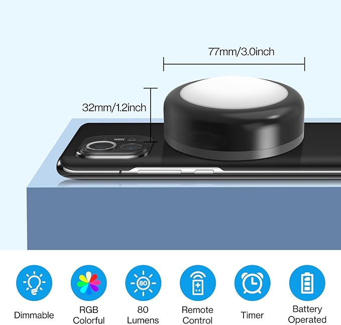 Cadrim Puck Lights, 4 Pack 13 Colors Changeable LED Puck lightings Battery Powered Dimmable Under Cabinet Lights, Battery Powered Under Counter Lights with 1 Wireless Remote Controls, Black