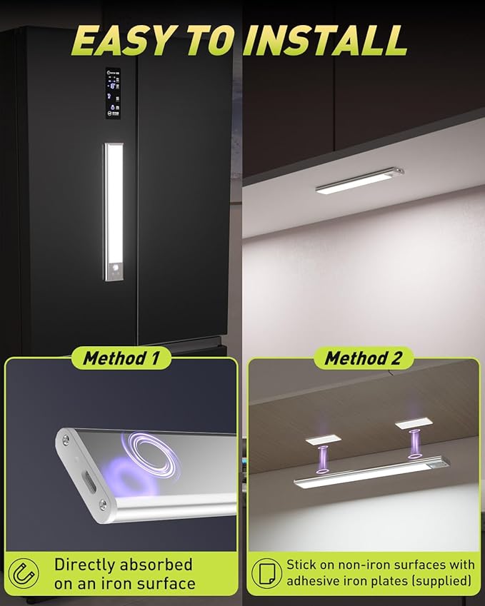 Diomart Under Cabinet Lights Wireless, Motion Sensor LED Closet Light Rechargeable, Motion Sensor Light Indoor Stick on Under Counter Lights for Kitchen, Stairs, 4 Pack