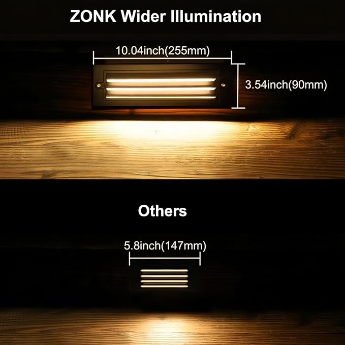 ZONK LED Step Lights Outdoor Indoor 120V, 10Inch Landscape Pathway Stair Lights 6W, 3000K Non-dimmable IP65 Waterproof Staircase Light, Deck Lighting, Retaining Wall Lights