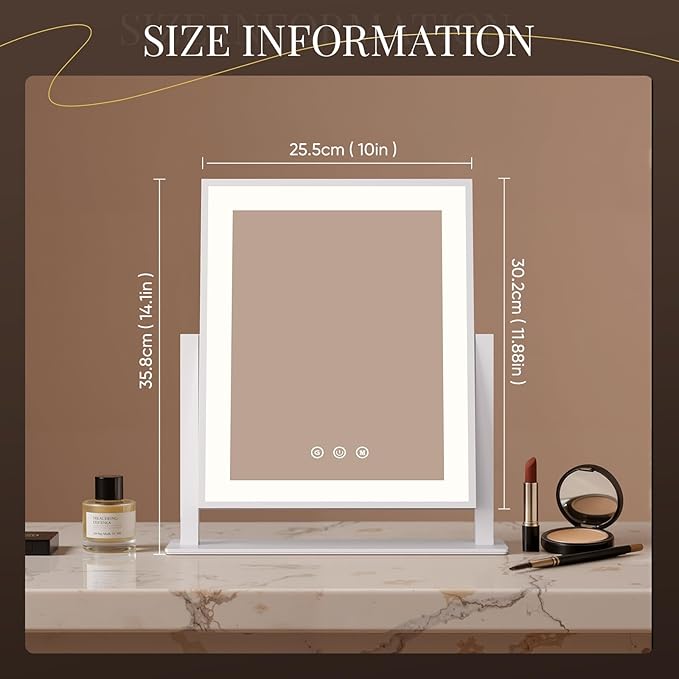 DECADENCE Makeup Mirror, 14’’ LED Vanity Mirror with Lights Detachable 10X/5X Magnification, 3 Color Lighting Modes,Smart Touch Control,360°Rotation Tabletop Make Up Mirror for Bedroom Bathroom