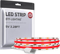 BTF-LIGHTING FCOB USB Powered Red Color COB LED Strip Lights 3.28FT 320LEDs 5V 8mm Width 90+ High CRI Ultra Bright Flexible Light for 3D Printer TV Backlight Display Cabinet PC DIY Decor