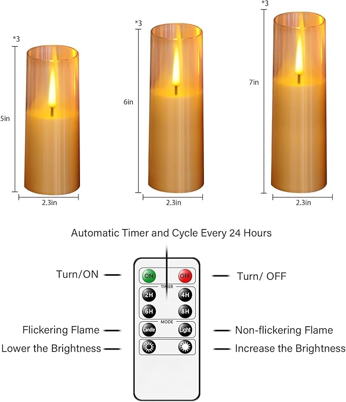 Flickering Flameless Candles,Battery Operated, Flameless Candles with Remote, 2/4/6/8 Hour Timer, Realistic Jumping Flame Effect, Perfect for Home Decor, Holiday Decoration Pcs 9 (Gold)