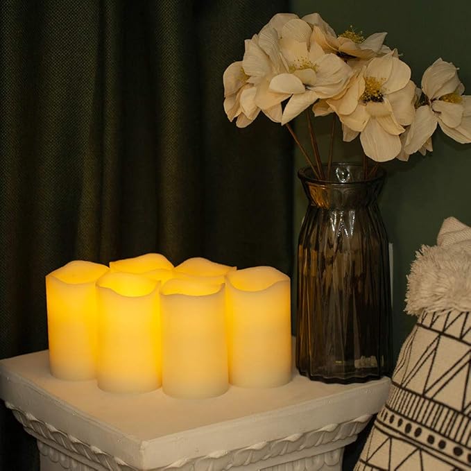 H-BLOSSOM Flickering Flameless Candles Battery Operated Real Wax Pillar Candles LED Candles with 10 Key Remote Control Cycling Timer Set of 6 (3" x 5" Remote)