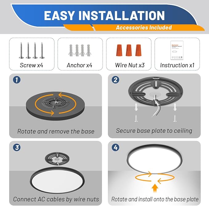 Allsmartlife 4-Pack Led Flush Mount Ceiling Light 12 inch, 24W 2880lm Dimmable CCT 3000K/4000K/6500K Edge-Lit Thin White Round Led Surface Mount Light for Kitchen，Hallway，Bedroom