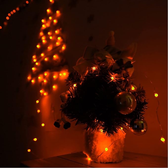 RUICHEN Silver Wire Fairy Lights Plug in 33 Ft 100 LED String with Spool, Orange