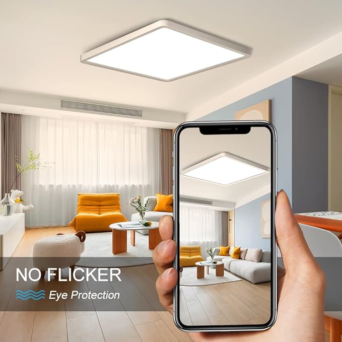 12Inch 24W Square LED Ceiling Light Fixtures Flush Mount, 4000K Natural White LED Ceiling Lamp, Surface Mount Modern Ceiling Lights, Slim Flat Panel Lighting for Bedroom, Kitchen, Bathroom Etc.