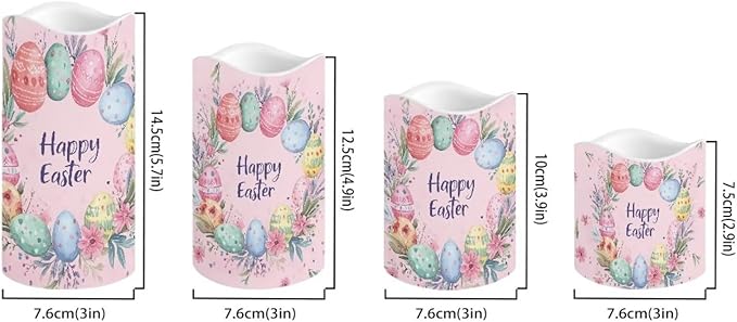 Easter Egg and Floral Plastic Flameless Candles with Remote Control and Timer LED Flickering Battery Electric Pillar Candles for Table Easter Decoration
