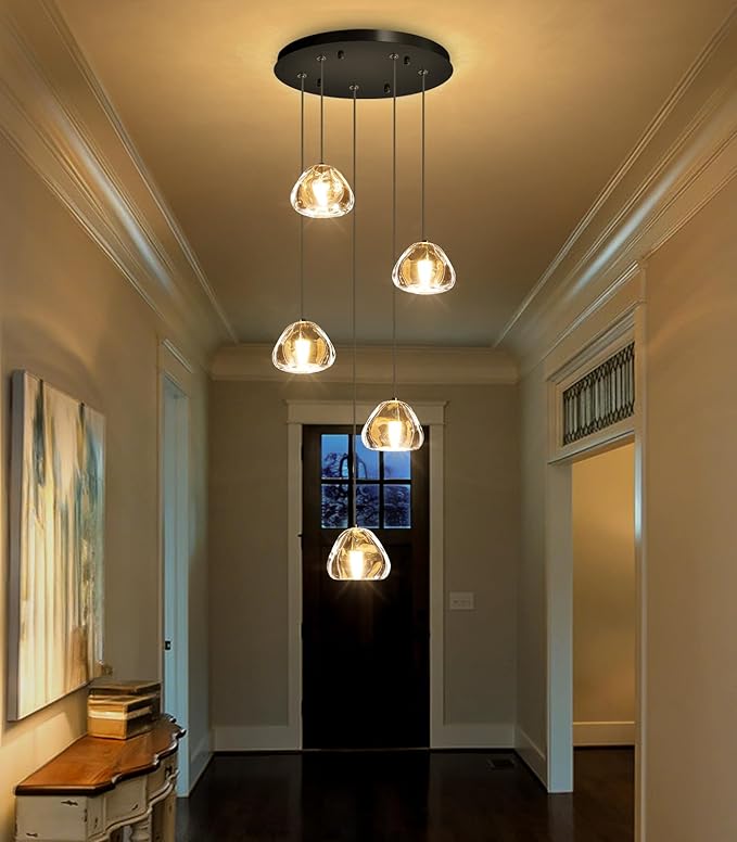 Modern Glam Chandelier LED Kitchen Pendant Lights Island Lighting Remote Dimmable Fixtures Bubble Crystal Floating Chandelier Black Corner Pendants Light