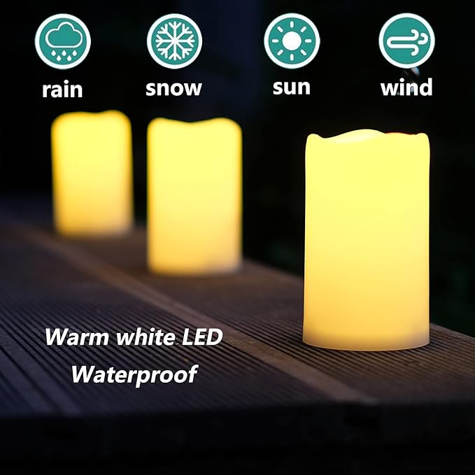 NONNO&ZGF 3 X 5'' Outdoor Waterproof Flameless Candles, 3 Pack, Warm White LED Resin Rainproof Pillar Battery Candle with Remote Control/Timer