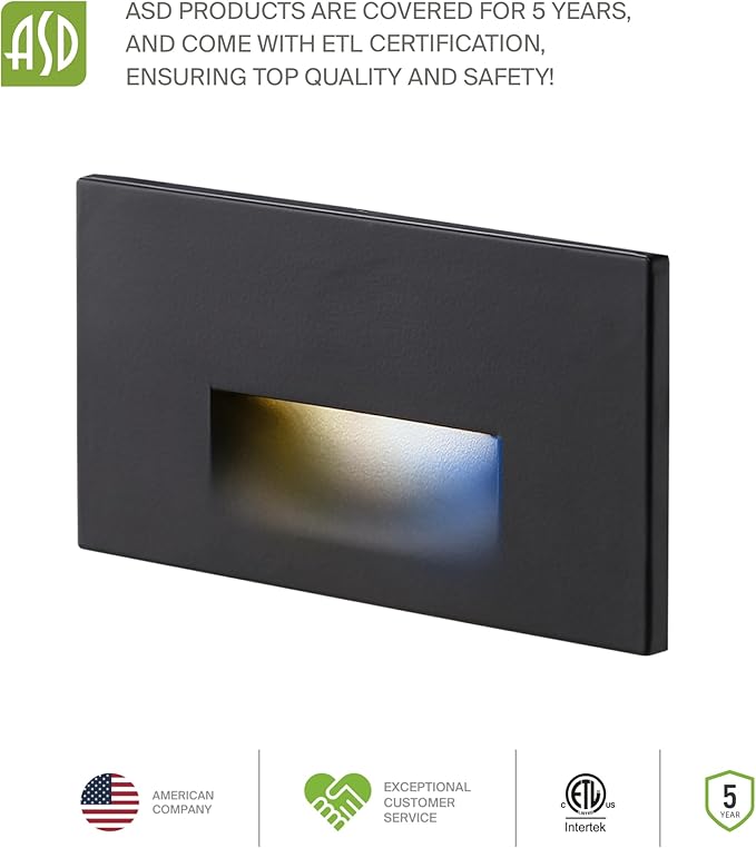 ASD LED Recessed Step Light Fixture, Dusk to Dawn Outdoor Tread Lighting | 3CCT, Motion Sensor, Photocell, Waterproof, ETL Listed | 3W 120LM 3000K-5000K 120V | Staircase Illumination | Dark Bronze
