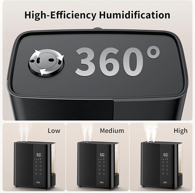 JRD Warm & Cool Mist Humidifiers for Bedroom 5L, Quiet Ultrasonic Air Humidifier Fast Symptom Relief, 50H Runtime, Oil Diffuser, 12H Timer, 7 Color Light for Large Room, Office, Baby, Plants-Black
