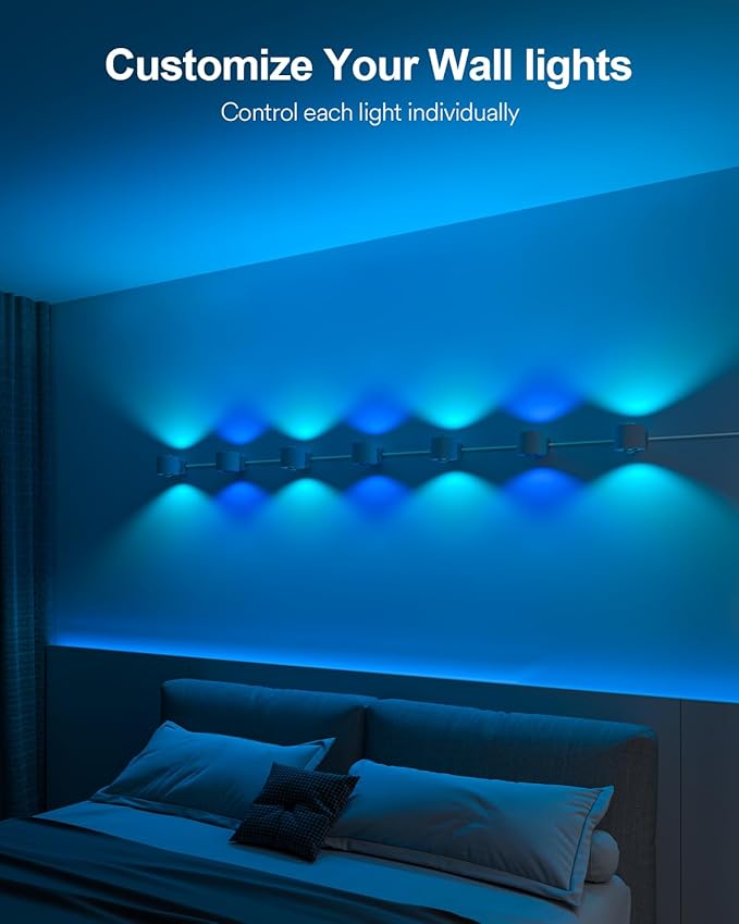 Lumary RGBAICW Smart Wall Sconces, Indoor WiFi Wall Lights for Room Decor, 18.4ft with 14 LEDs Color Changing DIY Light Fixture for Bedroom, Living Room, Party, Compatible with Alexa/Google Assistant