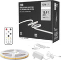 16.4ft COB Led Strip Light with Remote, 6500K Ra93+ Dimmable Bright Daylight White Led COB Strip Light, White Continuous Led Strip Light for Mirror, Stair, Cabinet, Room