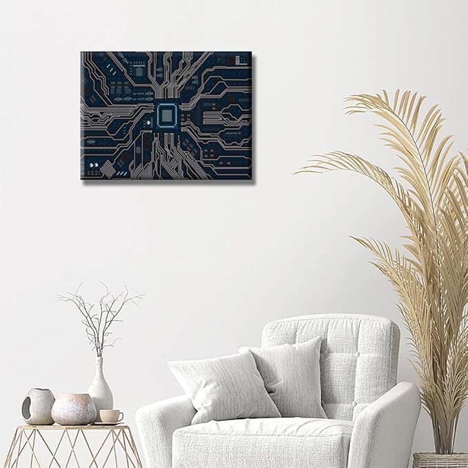 1 Panel Wall Decor CPU Concept Canvas Wall Art Technology Digital Wall Art Modern Artwork for Office Electronic PC Picture Print on Canvas Framed Ready to Hang for Living Home Decor 12X16 INCH