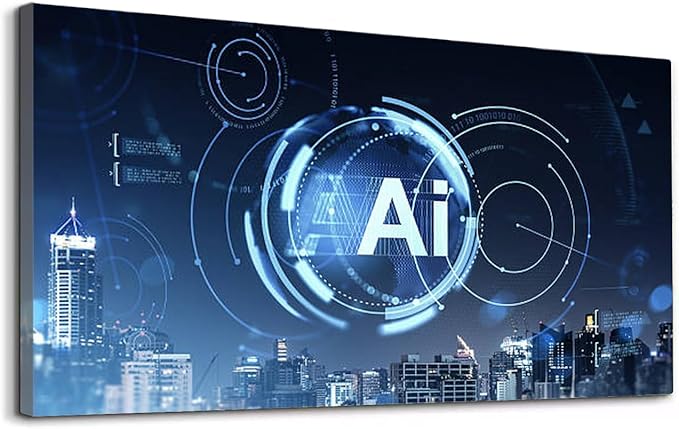 Wibinuki Wall Art Wall Decor Wall Paintings AI interface over a city skyline night showing da for Living Room Bedroom Bathroom Home Decor Can Be Hung Directly 20"x 40"