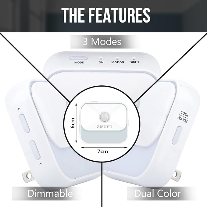 ZISUYU Motion Sensor Night Light Plug in with 3 Modes,Dual Colors,Dimmable,UL-Certified,Dusk to Dawn Sensor Nightlight Plug into Wall Ideal for Home Bathroom Kitchen Hallway Stair Toilet 4 Pack