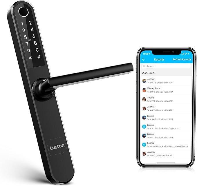 Luston Slim Smart Lock Front Door Stainless Steel Waterproof Mortise Lock,Keyless Entry Door Lock,WiFi Bluetooth Fingerprint Digital Keypad Aluminum Swing Door Lock with Handle(Black)