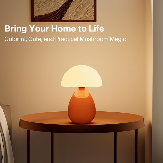 Mushroom Lamp Table Lamp for Bedroom,Ice Crackle Desk Lamp Bedside Small Lamps for Living Room Night Stands,Table Lamps Cute Modern Mid Century Lamps (Orange-Ice Crackle)