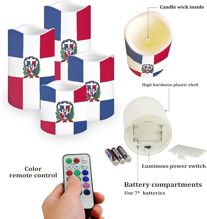 250th Anniversary Flameless Candles Plaid Pattern LED Battery Operated Remote Control Red White Blue Flickering Patriotic Decor for Independence Day Home Outdoor, 4 Pack