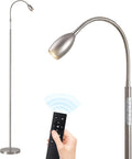 Reading Floor Lamp, Dimmable LED Floor Lamp with Remote, Standing Lamp with Flexible Gooseneck, Zoomable Spotlight, Reading Light, Task Crafting Tall Lamps for Living Room Office Bedroom(Nickel)