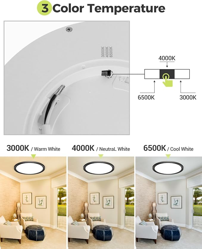 6PACK LED Flush Mount Ceiling Light - 3CCT Selectable 3000K-4000K-6500K & 150W Equivalent Modern Kitchen Recessed Ceiling Lamp 24W 3200Lm 12 Inch for Bathroom Closet Laundry Bedroom Hallway