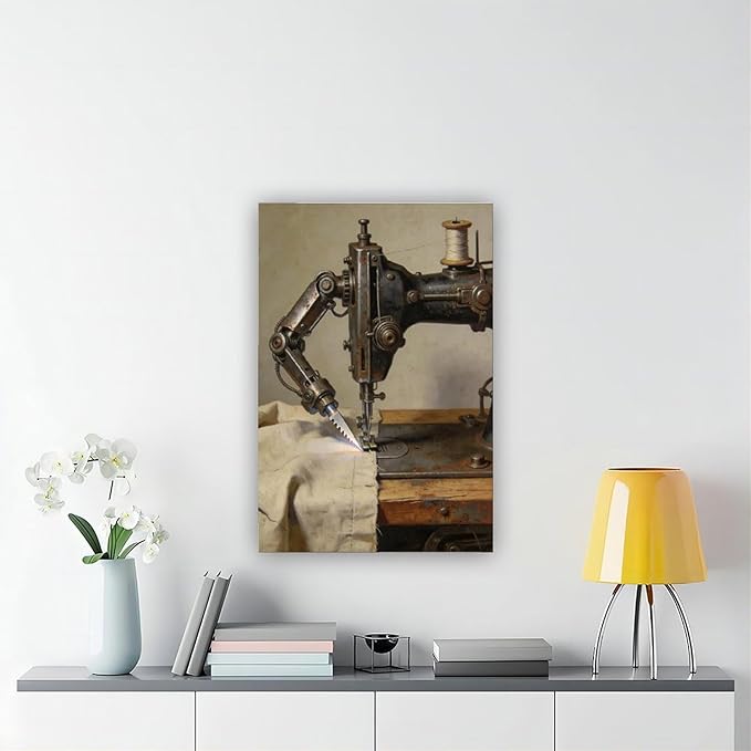 Framed Steampunk Mechanical Sewing Machine Wall Art - Retro Industrial Workshop Poster for Home Office Studio Decor 24x36inch(60x90cm)