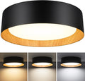 Flush Mount Ceiling Light, 13in 250W Equivalent LED Ceiling Light Fixture, 3CCT Adjustable 3000K 4000K 5000K, Dimmable Black and Wood Modern Ceiling Lamp for Bedroom Bathroom Hallway