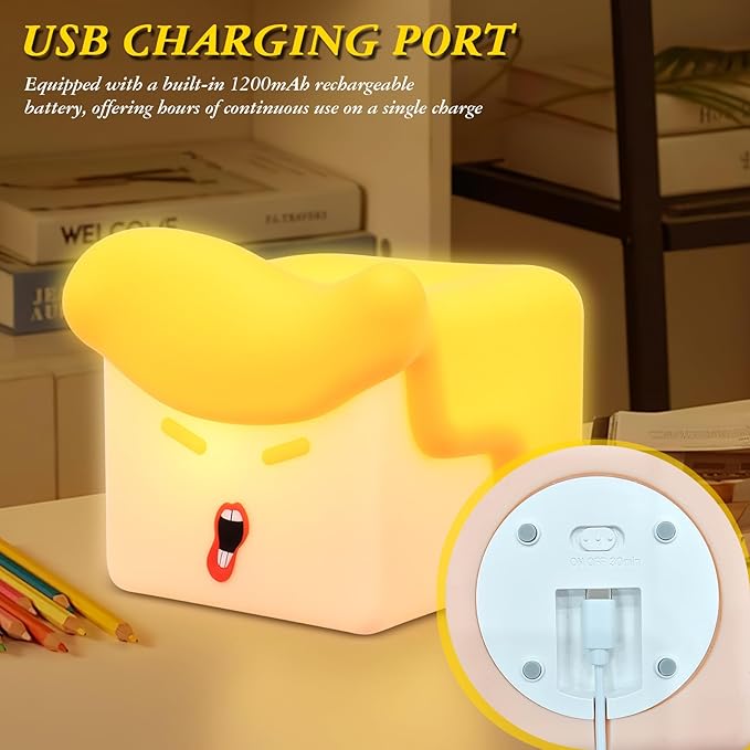 Fun Night Light, Hilarious Silicone Squishy Lighted Tap Light, 3 Levels Dimmable/Timer Night Light, USB Rechargeable Bedside Touch Lamp, Room College Dorm Décor