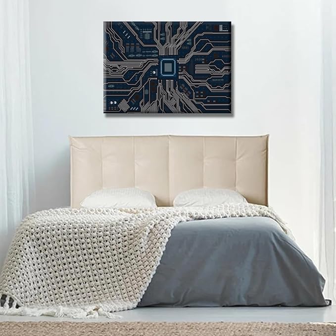 Canvas Wall Art CPU Concept Wall Decorations for Living Room Posters and Prints Computer Chip Contemporary Home Decor Stretched Canvas Picture for Living Room Bedroom Home Office Decor 20X28 INCH
