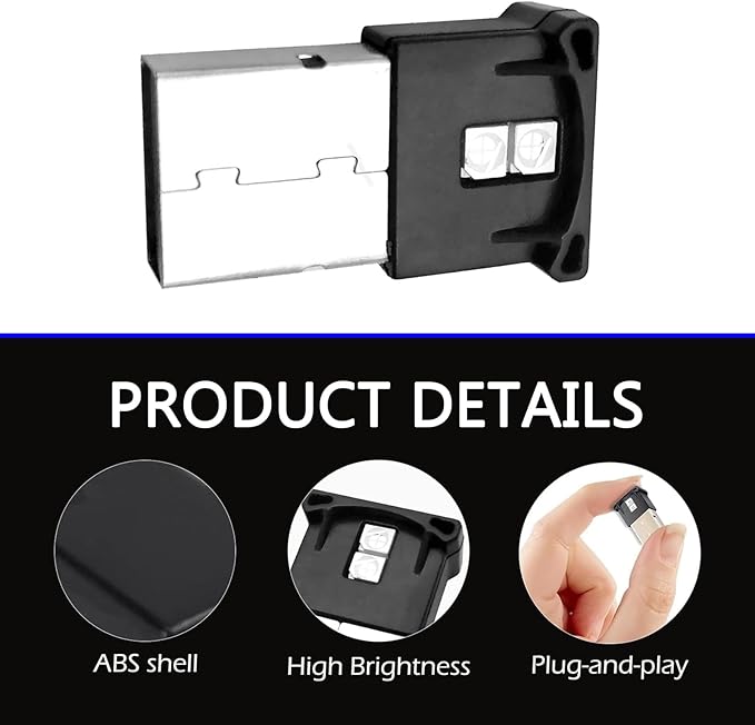 2PCS Mini USB LED Lights, 8 Colors Changeable Car Mini Ambient Lighting Car Interior, Adjustable Brightness RGB Light, Auto Interior Led, for Laptop Keyboard Home Office, Auto Accessory