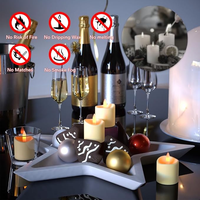 Rechargeable Tea Lights with Timer Control,1.5”×2”Electric LED Candles Flickering Warm White for Valentine, Wedding Decor,Home Decoration(6pcs)