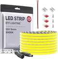 BTF-LIGHTING FCOB COB 5mm Width UL Listed Super Narrow Flexible Uniform Light LED Strip 16.4FT DC12V 3000K CRI 90+ Dimmable LED Ribbon for Kitchen Home Indoor Decoration(No Adapter or Controller)