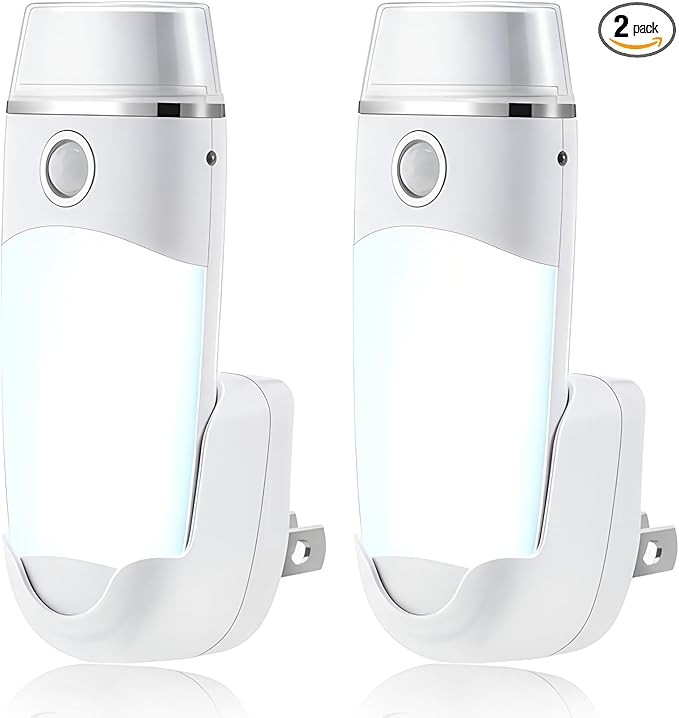 Enhon 2 Pack 4 in 1 LED Rechargeable Plug in Flashlights, LED Emergency Lights Plug in Power Outage Light with Motion Detection for Stairs, Hallway