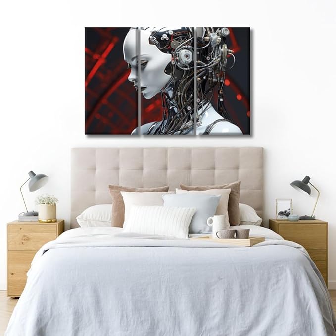 LSIUHWUWI Large Canvas Wall Art Futuristic AI with Striking Details Picture Posters for Home Wall Decor, AI Pictures Print on Canvas Wall Art for Office Wall Decor Framed Ready to Hang 20x40inchx3