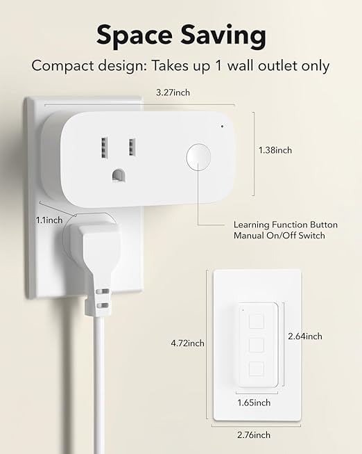 Remote Control Outlet Plug Switch, BN-LINK Wireless Light Remote Switch - Magnetic Removable, No Wiring Needed for Lamps, Lights, Fan, 100ft RF Range, 100ft RF Range, Pre-Programmed
