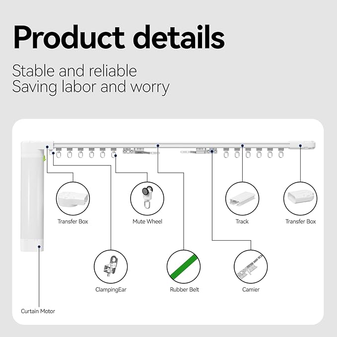 Curtain Rods for Windows up to 166 Inches Adjustable Length Electric Smart Curtain Track System with Remote, Motorized Automatic Curtain Opener, Alexa Google Home Tuya App Compatible