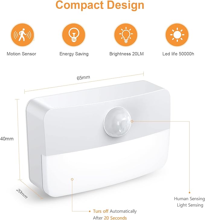 【4 Pack】 Motion Sensor Night Light, Stick-On Motion Sensor Lights Indoor, Battery Powered Under Cabinet Kitchen Lights with Adhesive Pads, Auto/On/Off for Cupboard Wardrobe Stair Kitchen