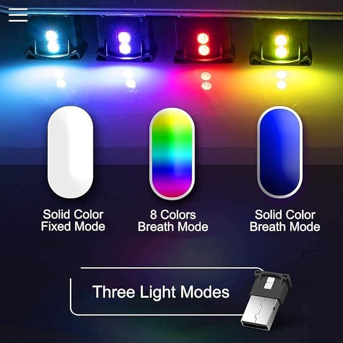 AOZITA Mini USB LED RGB Light Brightness Adjustable 8 Color Changeable for Car, Laptop, Keyboard. Atmosphere Smart Night Lamp for Home Decoration (DC : 5V) (Quantity: 1)