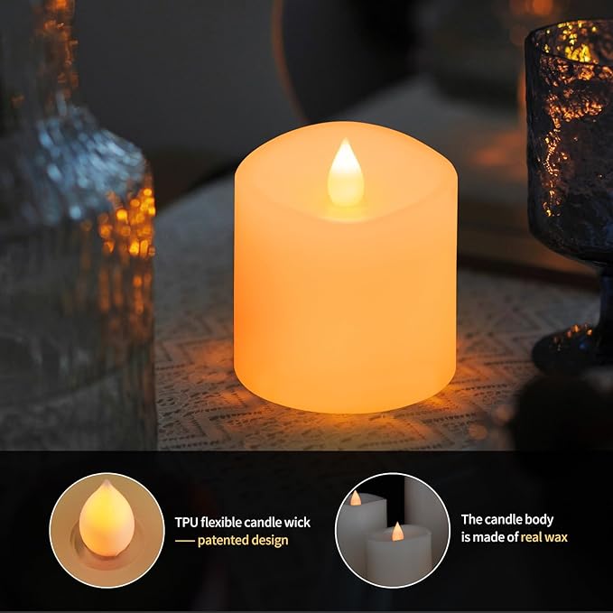 3x3 Flickering Flameless Candles Set of 1, 2AA Battery Life 600 Hours Battery Candles Flickering with Timer,3 inch Flameless Candles with Remote for Indoor/Outdoor, Ivory