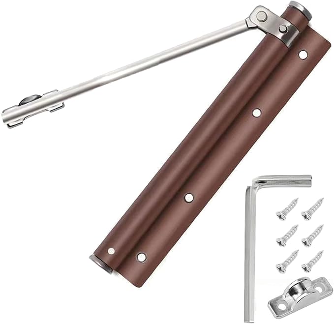 Automatic Door Self-Closing Hinge, Automatic Door Closer, Safety Spring Door Closer,Adjustable Catch Speed Closure,Top Latch Soft Close,Easy to Install,Stainless Steel with Force Arm,Screws and Wrench