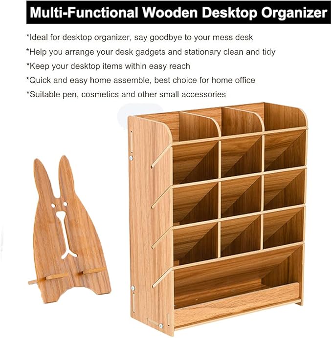 Marbrasse Wooden Pen Organizer, Multi-Functional DIY Pen Holder Box, Desktop Stationary, Easy Assembly, Home Office Art Supplies Organizer Storage with Drawer (B12-Cherry Color)