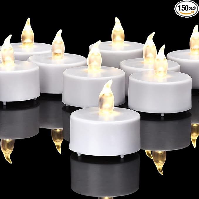 Flameless Tea Lights Candles, LED Battery Operated Electric Votive Fake Candles Realistic Flickering and 200+ Hours Long Lasting Bright for Celebrations Festivals (150 Pack, White)