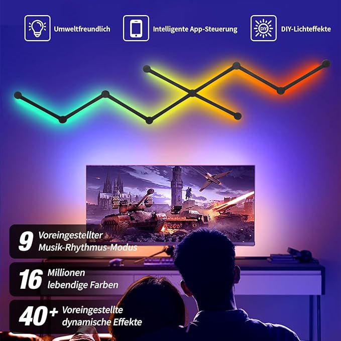 RGBIC Smart WiFi Glide Wall Light, Compatible with Alexa and Google Assistant, 16M+ Colors, Music Sync, Gaming Room Decor Lights(9 Black Lines Light)