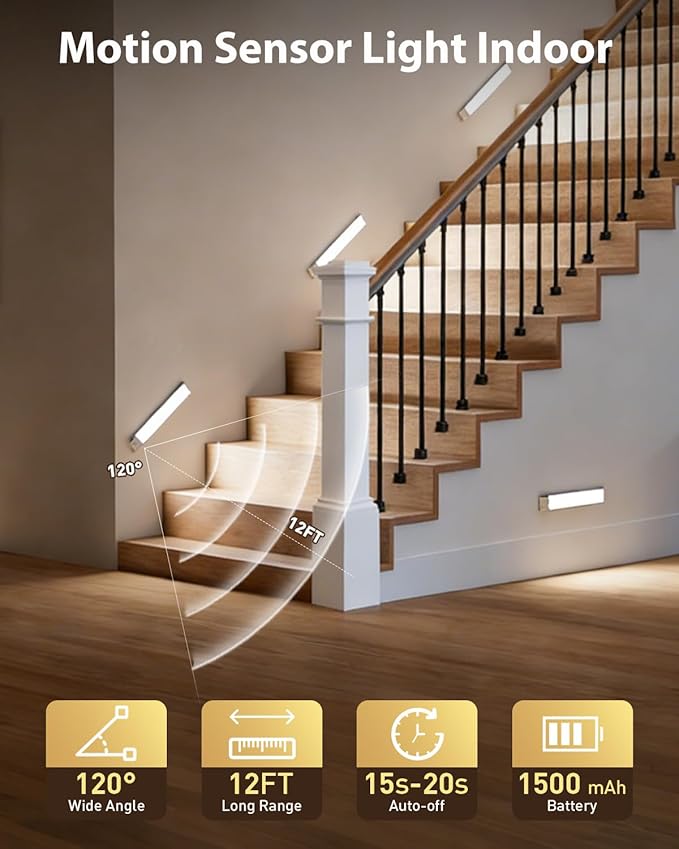 SZOKLED Motion Sensor Light Indoor, Closet Lights Rechargeable Battery Operated, Dimmable Under Cabinet Lighting for Kitchen, Stair, Wardrobe, Pantry, 4Pack (9.84inch)