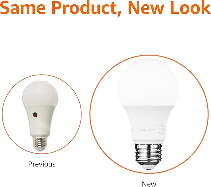 Amazon Basics A19 Dusk to Dawn Sensor LED Outdoor Light Bulb, 60W Equivalent, Energy-Efficient 9W, Daylight White, 5000K, E26 Base, 10,000 Hours, 6 Count (Pack of 1)